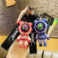 New Lightning Bear Metal Keychain Grey Purple Pink Green Doll Lovely Car Bag Keyring Girl Boy Couple Lover Knitted Lanyard Gift 1