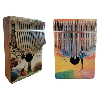 

2 Set 17 Key Thumb Piano with Study Instruction and Tune Hammer Wood Hand Finger Piano Mbira Gifts, YC-05 & YC-04