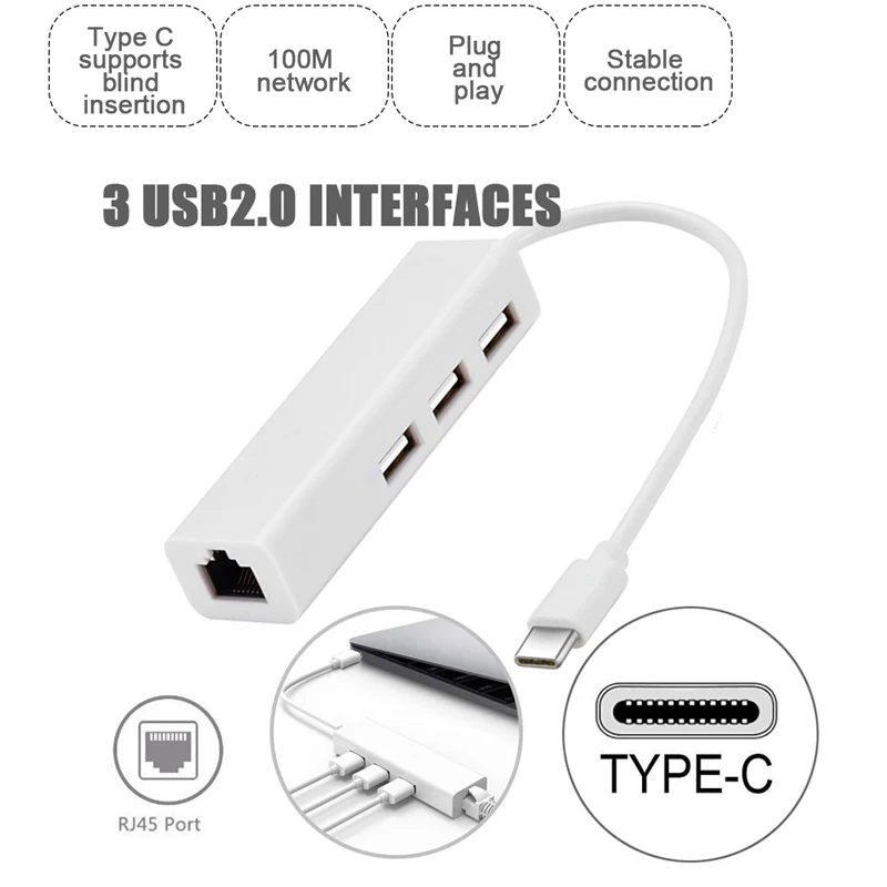 

3 Dock USB Network Card Type C To HDMI HUB Ethernet RJ45 Lan Adapter for MacBook Samsung Dex Galaxy USB-C 100Mbps Converter