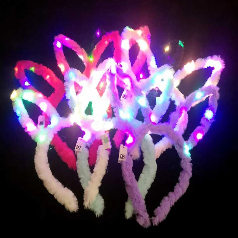 

10pcs/lot Led Party Sexy Pink Flashing Bunny Ears Headband Led Luminous Hair Clip Headwear For Kids Party Supplies Decoration