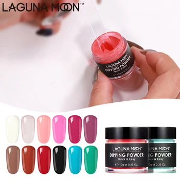 

LAGUNAMOON 10g Pure Color Dipping Powder Glitter Dipping Powder 7ML Top Base Coat Activator Brush Saver Nail Dip Dust Liquid