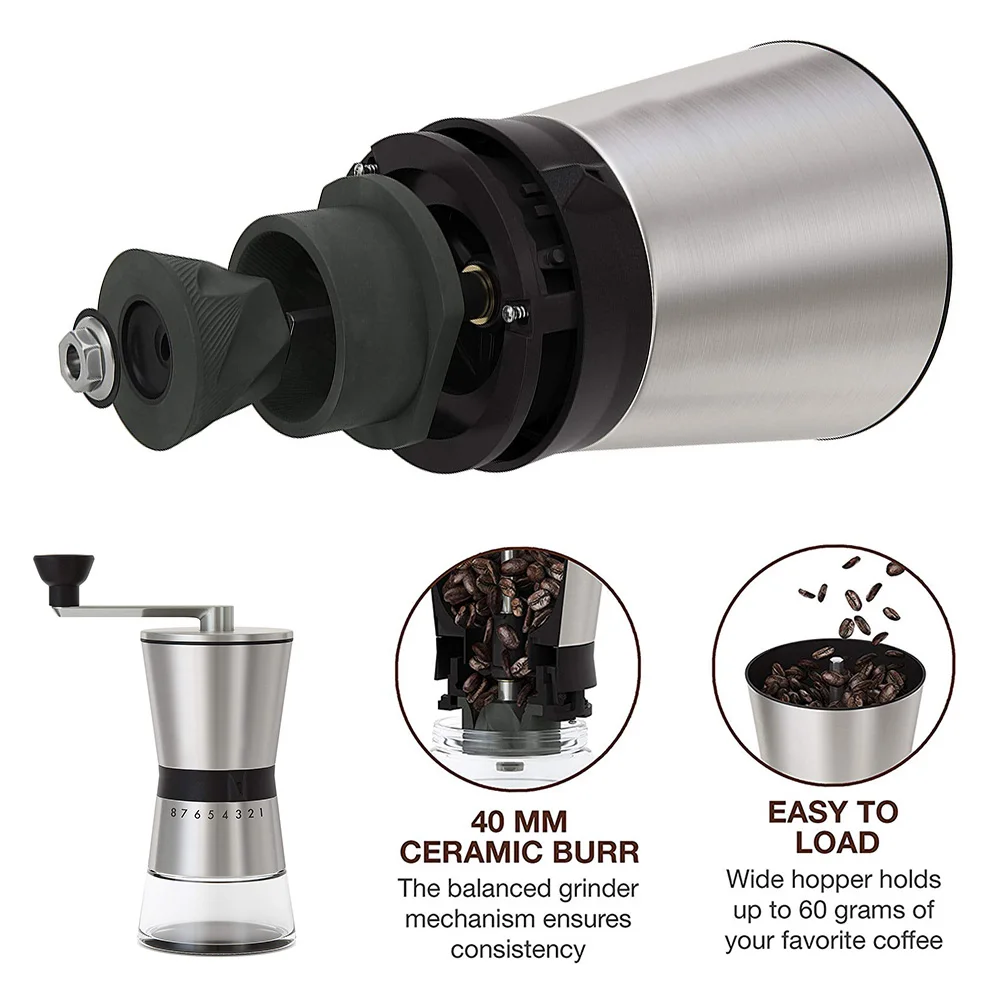 Wear Resistant Coffee Grinder Home Hand Crank Manual Portable Bean Mill Eco Friendly Rotating Stainless Steel Adjustable Kitchen