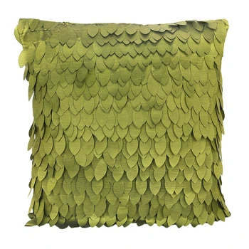 

1 x Leaf-Pattern Satin Pillow Case Cover for Sofa Cushion Car/Bed Pillow 43 x 43cm---Olive Green