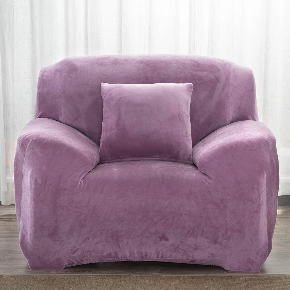 Эластичный диван крышка для Гостиная однотонные Цвет плюшевая теплая эластичный чехол на диван Универсальный секционный чехол 1/2/3/4 местный - Цвет: Фиолетовый