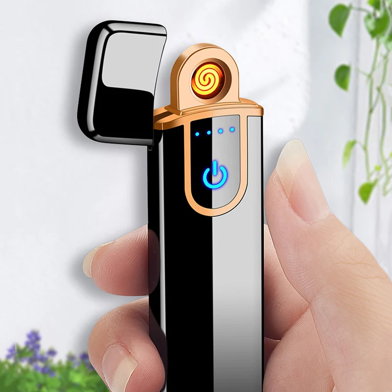Металлическая электронная USB Зажигалка Ветрозащитная беспламенная электрическая зажигалка USB электрическая перезаряжаемая Зажигалка дымовая ультратонкая