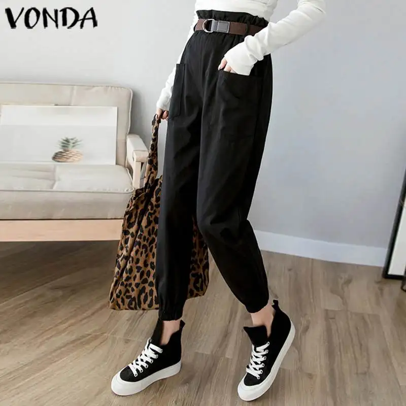 VONDA S-5XL, модные штаны, повседневные, эластичная талия, плиссированные, длина по щиколотку, брюки,, осень, лето, размера плюс, женские брюки