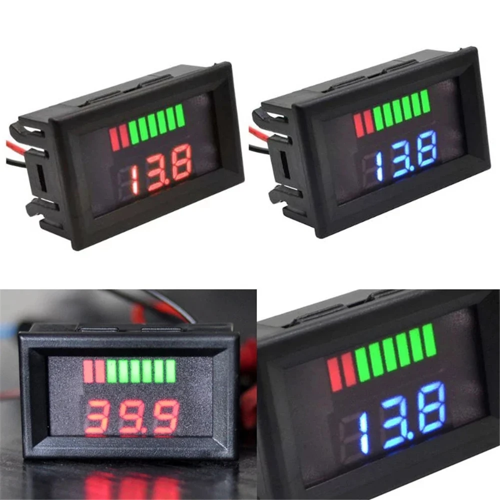 Battery Tester Digital Voltmeter Car Digital Gauge 0.56Inch Red Blue LCD Digital Voltmeter 12V 60V 72V Battery Capacity Indicator Lead Acid Power Car Motorcycle Voltage Tester