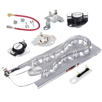 

Dryer Replacement Parts Set 3387747 Dryer Heating elements and 279816 Thermostat Kit and 279973 3392519 Compatible Hot Melt Fuse