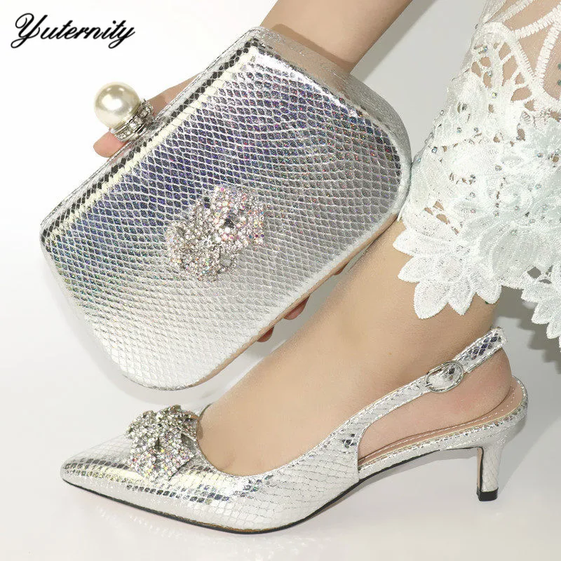 

African Design Fine Heels Pointed Toe Ladies Shoes And Bag Set Beautiful PU Leather High Heels Shoes And Bags Set For Wedding