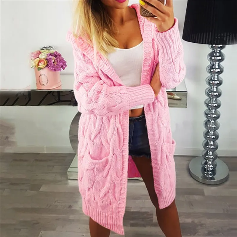 

Sweaters Cardigan Coat Women Fashion Lady Long Sleeve Loose Oversized Knitted Sweater Cardigan Hooded Outwear Autumn Winter Coat