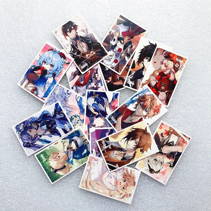 28 Pcs/Set Game Genshin Impact Laser Lomo Card Venti, Klee, Keqing Mini Greeting Cards Message Card Gift Stationery