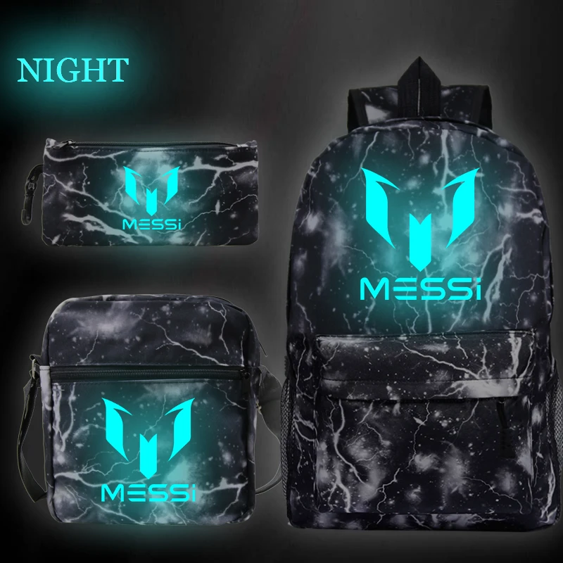 4 Messi светящиеся принты Mochilas Escolar для мальчиков и девочек школьные рюкзаки, сумки для путешествий Bolsa Escolar с сумкой через плечо пеналы для ручек - Цвет: 4