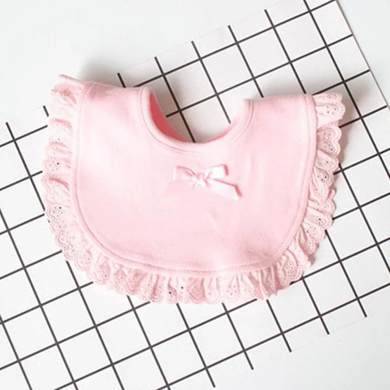 Cotton Lace Baby Bibs Burp Bow Pink And White Bib Baby Girls Lovely Cute Bib Infant Saliva Towels