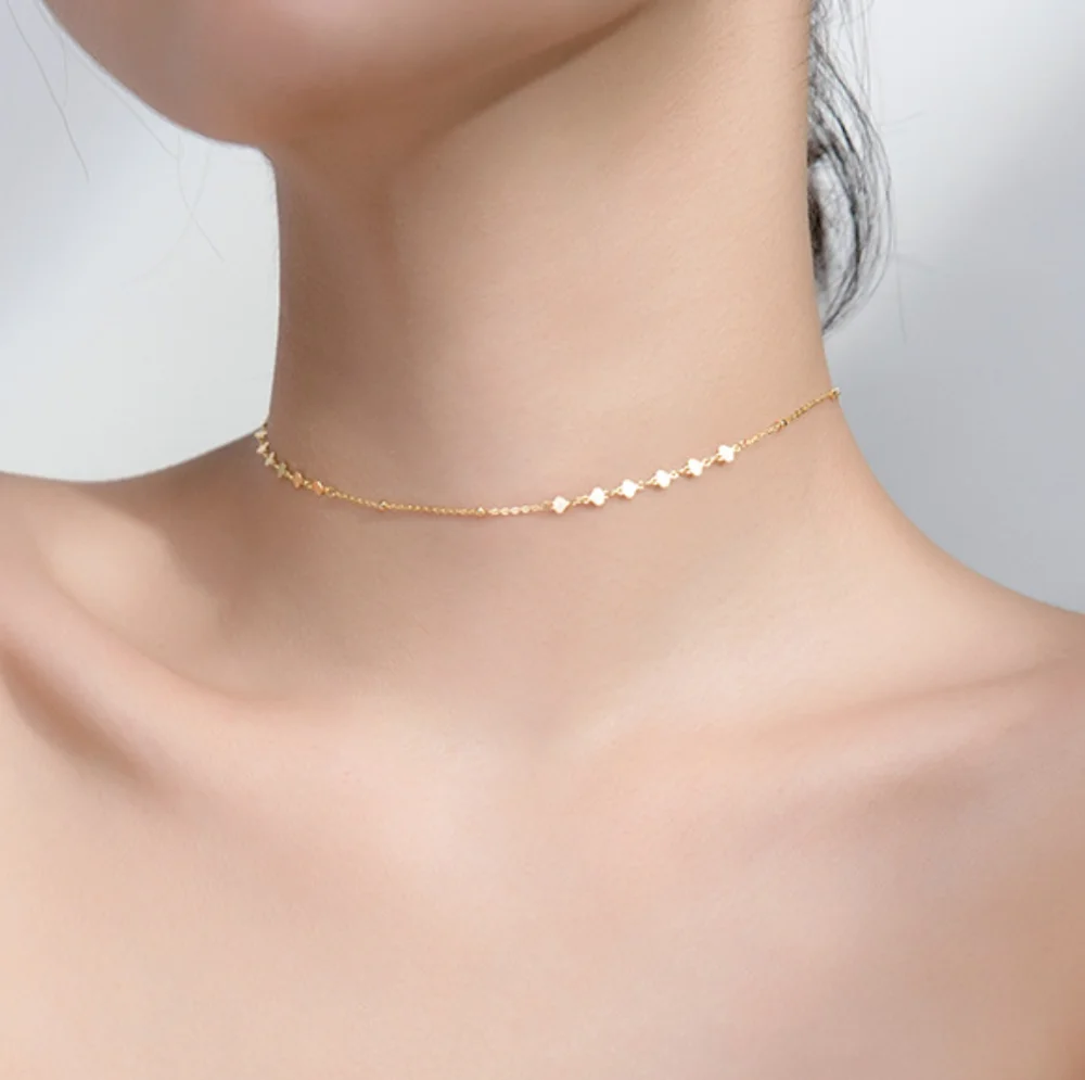 925 Sterling Silver Hearts Beads Choker Short Necklace Women A2566