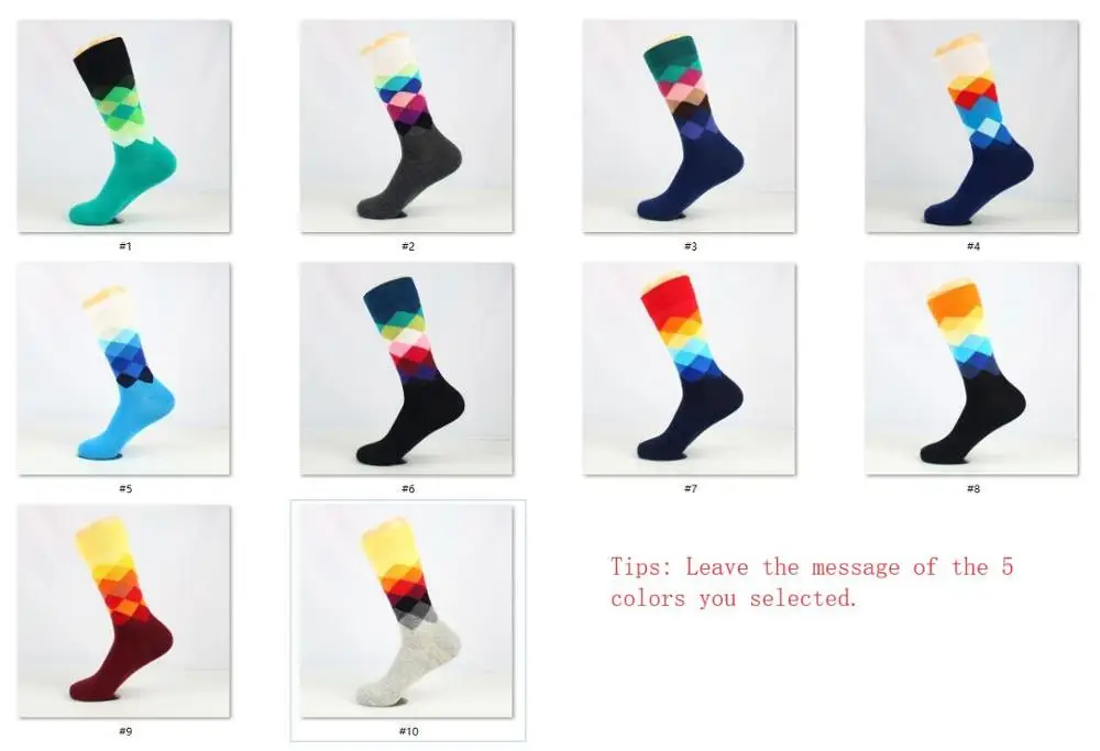 AL173SC Men Solid Sport Socks with Geometric Pattern in Rainbow Colors Boys Cycling Running Middle Tube Socks 5 Pairs/ lot - Цвет: Other Options