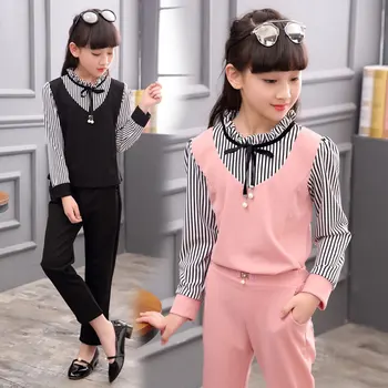 

Baby Kids Clothes Girls Sets 2019 New Spring Cotton Casual Children Clothing Set Long Sleeve Striped Tops + Pants For 4-12Y