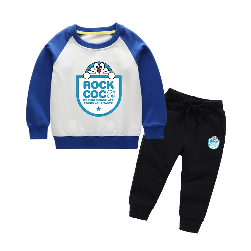 Blue-black Костюм для мальчиков новинка, весна-осень, хлопок, Детский свитер+ спортивные штаны, комплект из двух предметов, Детский костюм с длинными рукавами и рисунком - Color: Blue-black