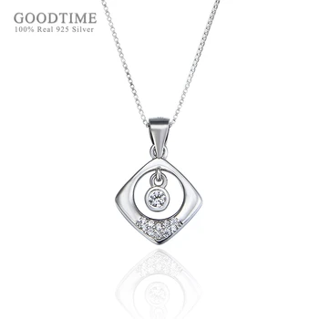 

Fashion Women Necklace Pure 925 Sterling Silver Necklace Square Round Hollow Zircon Pendant Clavicle Chain Jewelry Accessory