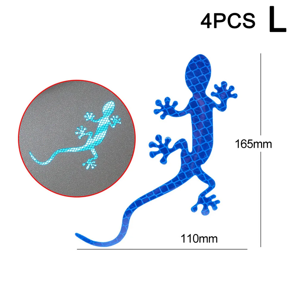 Автомобиль со светоотражающими элементами в форме геккона Предупреждение лента отражатель Стикеры наклейки со значком для ночного вождения WHShopping - Цвет: blue  L  4pcs