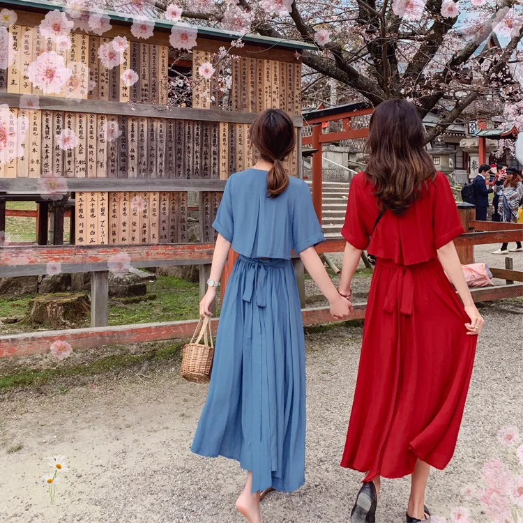 

France Non-mainstream Dress Best Friend-Goddess-Style Graceful Cover Belly by Age Summer Xian Qi Women's Hipster V-neck