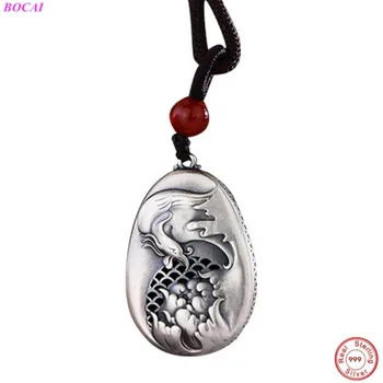 

BOCAI S999 sterling silver pendant Phoenix Peony Flower retro hollow fashion national style pure silver pendant for girlfriend