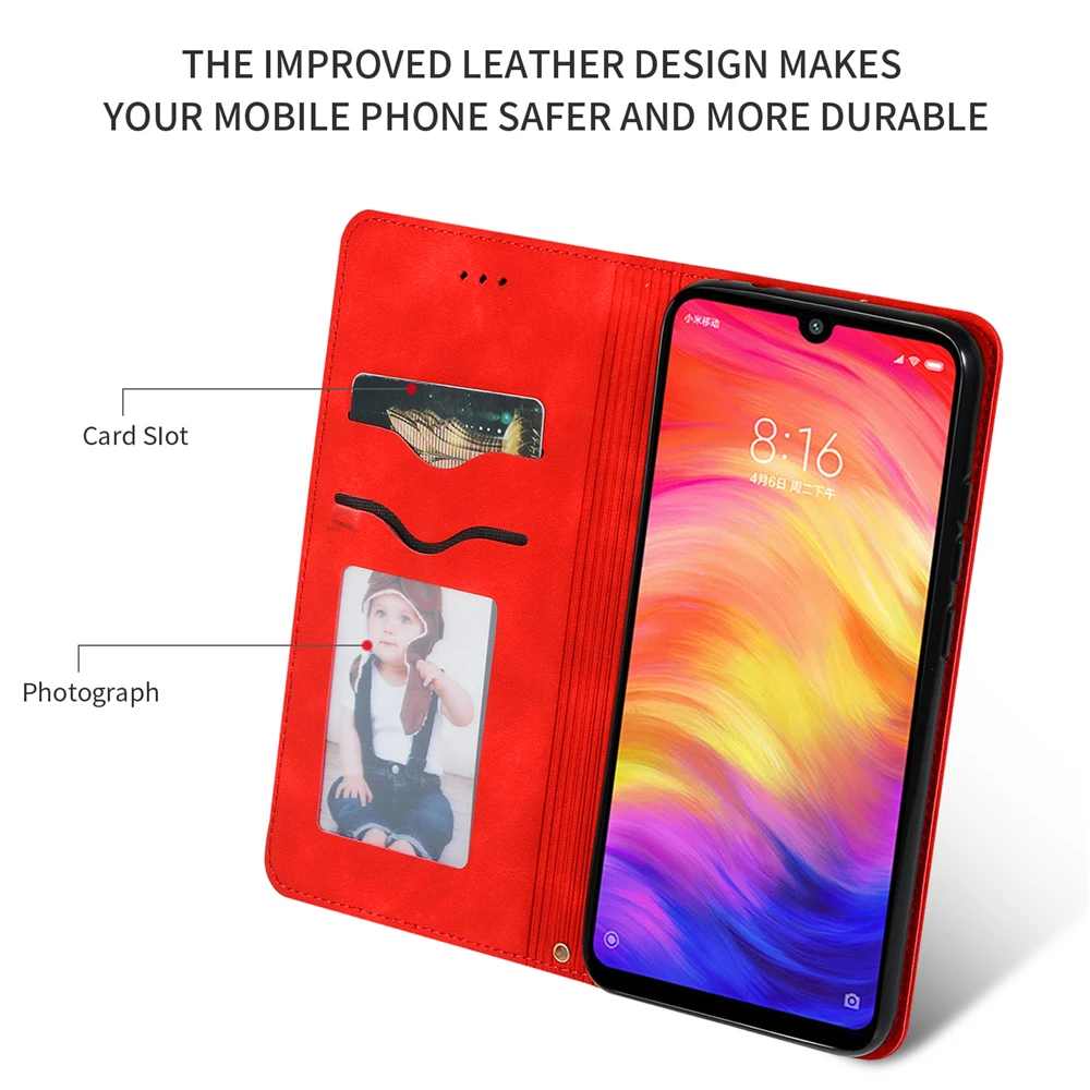 Чехол для Xiaomi Redmi Note 7, деловой чехол из искусственной кожи+ ТПУ, складной чехол для телефона с отделениями для карт, противоударный чехол с защитой от царапин