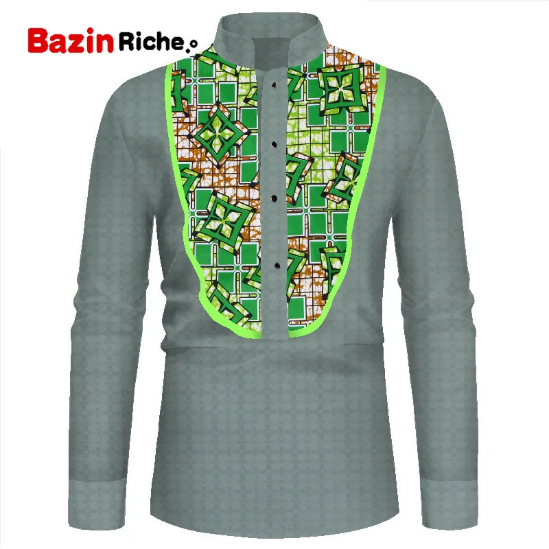 Африканская мужская одежда Bazin Riche принт Повседневные Вечерние мужские топы с длинными рукавами футболки рубашка Дашики Анкара мужская одежда WYN955