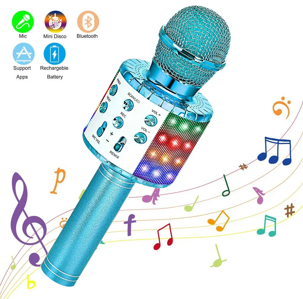 gaming mic Wireless Karaoke Microphone Bluetooth Handheld Portable Speaker Home KTV Player with Dancing LED Lights Record Function for Kids wireless mic Microphones