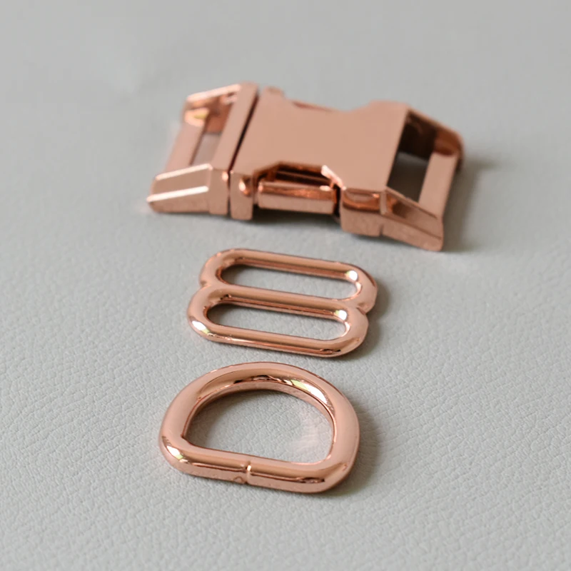 Rose Gold 1 комплект d-образное кольцо с металлической пряжкой регулятор слайдер 20 мм лямки Рюкзак Сумка Запчасти цепи ремни ошейник для собак Швейные аксессуары DIY - Цвет: Rose Gold