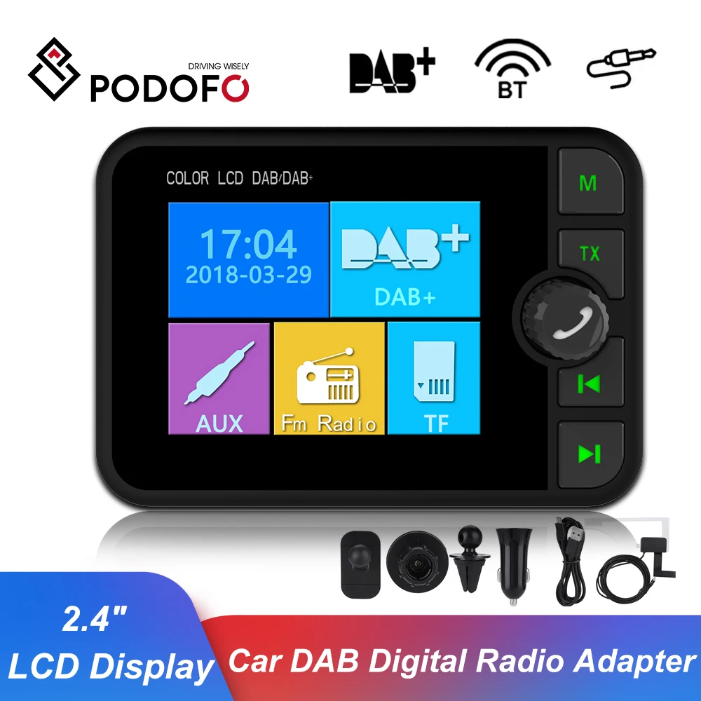 Podofo 2 4 &quotЖК дисплей Дисплей автомобиля цифровое радио адаптер DAB + Plug and Play