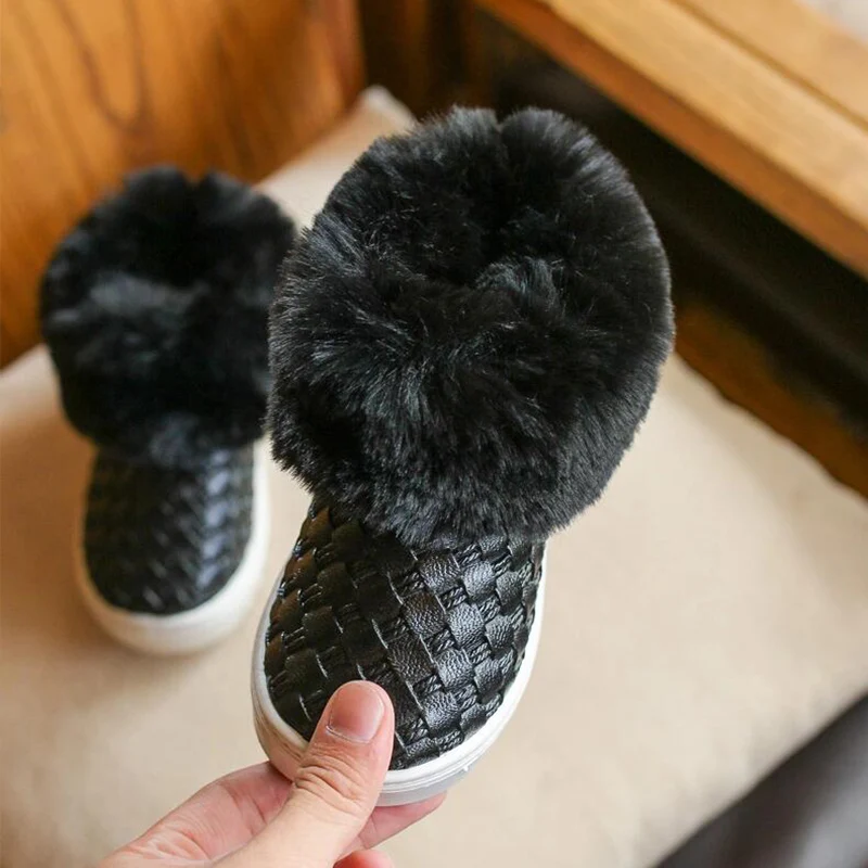 Детские ботинки для девочек модные зимние теплые на меху с низким верхом обувь