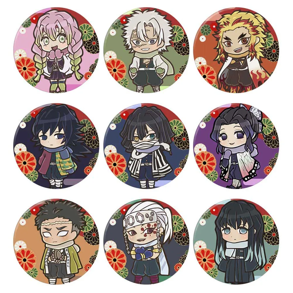 4-9pcs Demon Slayer Anime Character Cartoon Round Tinplate Collect Backpacks Bags Button Badge Brooch Pin