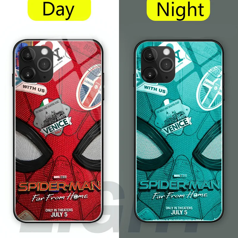

Case For iPhone 11 Pro Max Luminous Cartoon Painted Tempered Glass Back Cover Phone Bags Cases For iPhone 6 6s 7 8 Plus XR XS