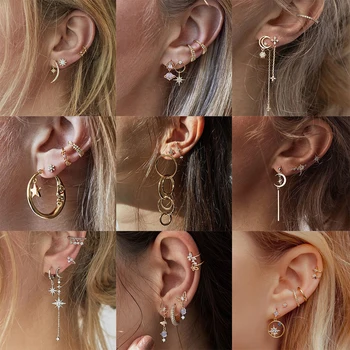 

Bls-miracle Vintage Gold Lightning Earrings Set For Women Boho Geometric Circle Star Butterfly Crystal Earring Female Jewelry