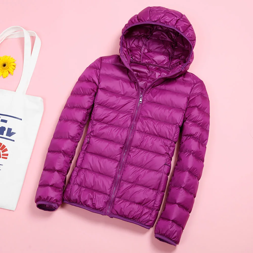 Greatest Autumn Winter Women's Jacket Casual Hooded Ultra Light White Duck Down Jacket Coat Pink Warm Slim B