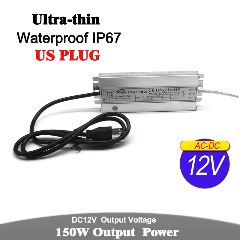 DC12V DC24V 60W 72W 100W 120W 150W Power Supply Switch AC DC 12V 24V Waterproof IP67 Power Adapter US PLUG For LED Light CCTV