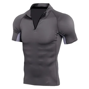 

New Short Sleeve Sport Shirt Men Dry Fit Compression t Shirt Man Slim Muscle Tee Tops Gym Running Shirt Basketball Jersey Zipper