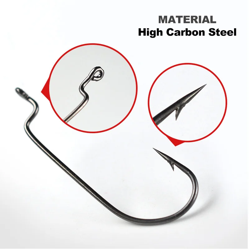 Mosodo 50pcs Worm Hooks for Lures Soft Bait Wide Jig Offset Fishhooks Set  Bass Fishing Hooks Tackle Accessories Kit #2 #1 1/0