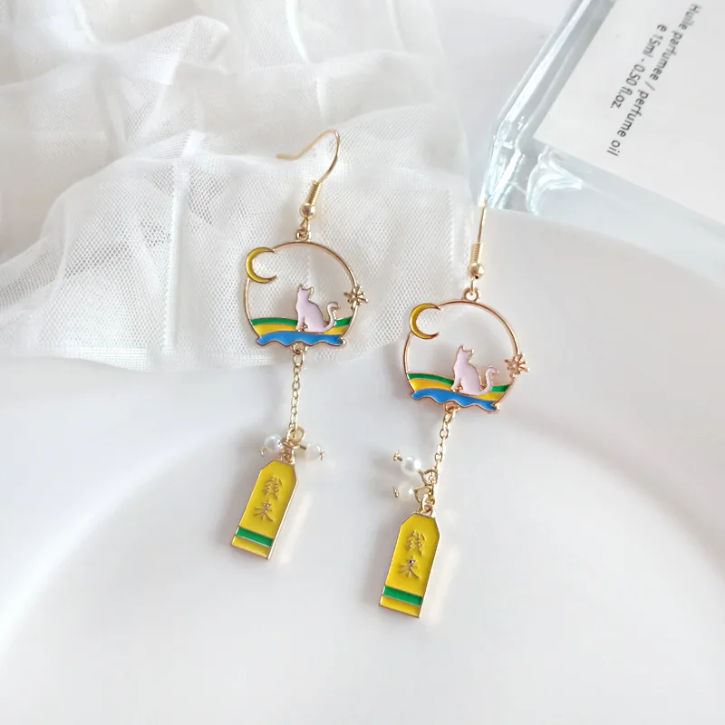 cat pierced ears Японское крепление Fuji Клипсы Серьги забавные китайские милые Мультяшные животные Кролик кошка Клипсы Серьги без пирсинга для женщин девушек - Окраска металла: cat pierced ears