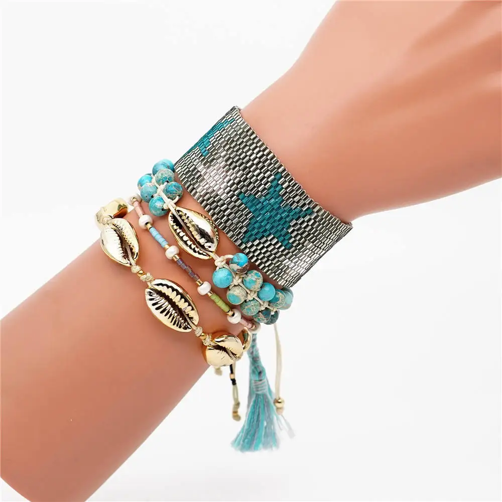 Go2boho Delcia MIYUKI браслет в виде ракушки браслет для женщин Звезда Pulseras Mujer ювелирные изделия Лето Пляж кисточкой натуральный камень нарукавная повязка