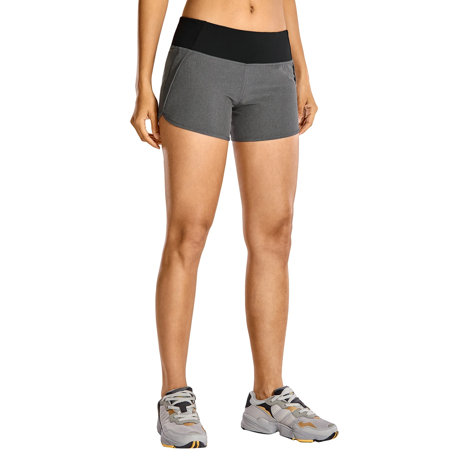 SYROKAN женские спортивные шорты для тренировок и бега с карманом на молнии-4 дюйма