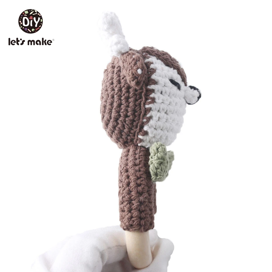 Baby Toys 1pc Wooden Teether Crochet Pattern Rattle Elephant Bell Toy Newborn Amigurumi Teether Knitted Rattles 4