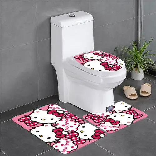 C-3pcs set-Rose red 4 шт. набор милый чехол на сиденье для унитаза хеллоо Китти толстый бархатный коврик для туалета Туалет декоративные Мультяшные Чехлы для унитаза бумажная вешалка для полотенец - Цвет: C-3pcs set-Rose red