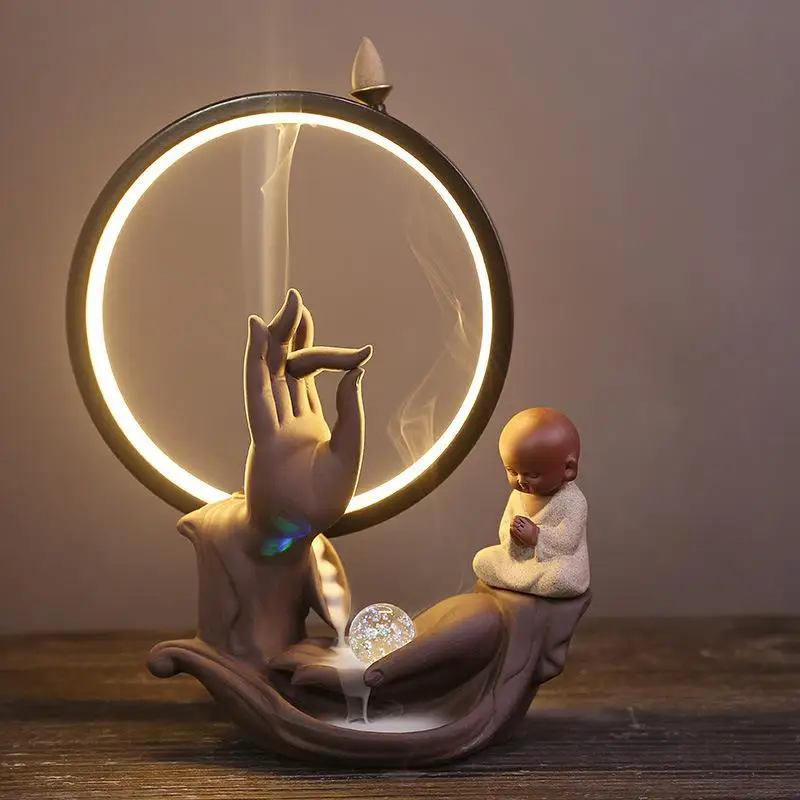 Purple Sand Backflow Incense Burner With Lamp Smoke Waterfall Zen