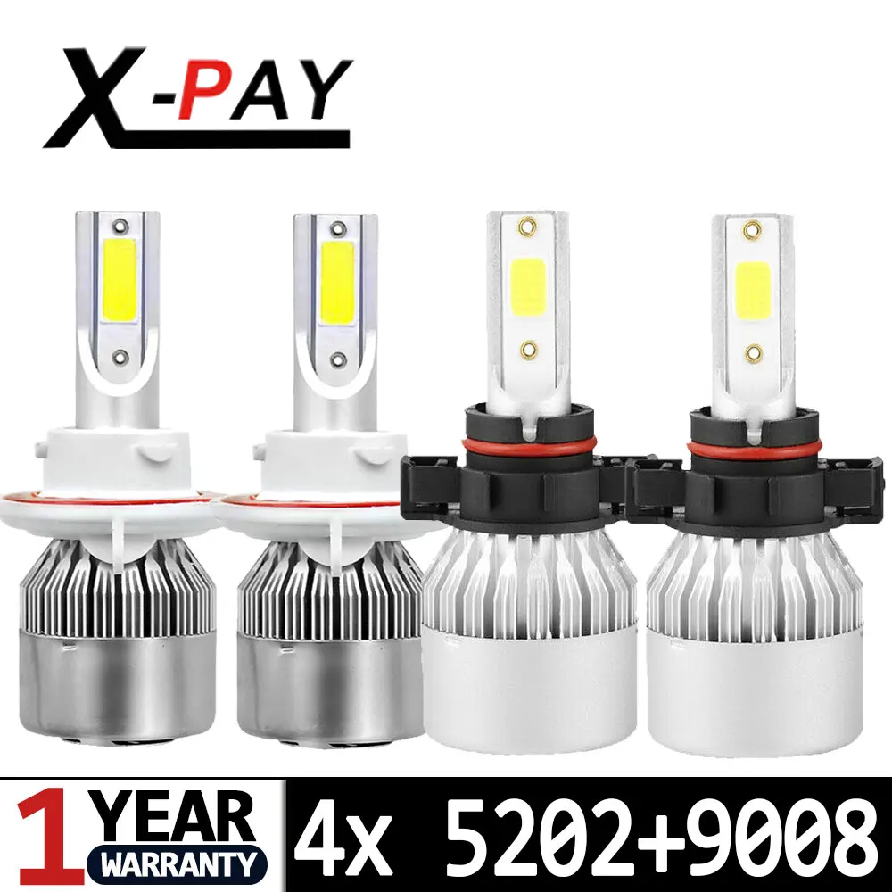 

4x Combo H13 9008 5202 2504 PSX24W H16(EU) LED Headlight Bulbs High Low Beam Fog Light All In One LED Headlight Conversion Kit