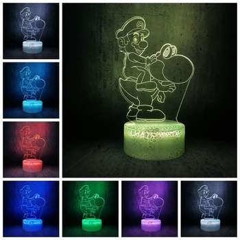 

Mario sits on Yoshi night light 3D Illusion lamp cartoon games role kids desk decor birthday gift