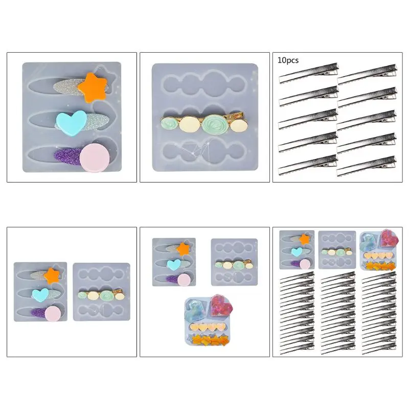 

Crystal Epoxy Resin Mold Hair Clip Barrette Casting Silicone Mould DIY Crafts Jewelry Hairpin Making Tool