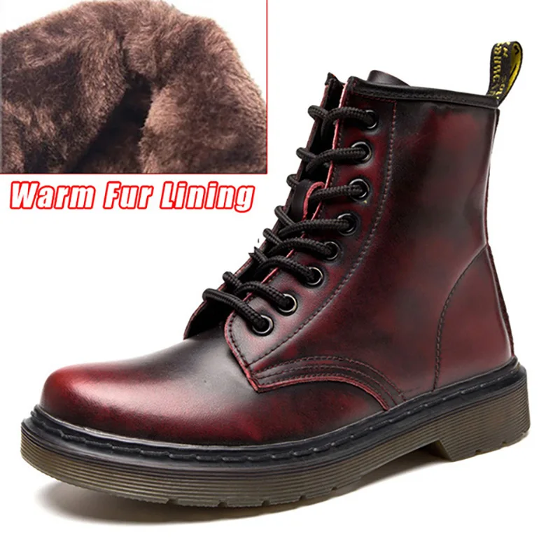 Мужские ботинки из натуральной кожи; Ботинки martin в байкерском стиле размера плюс; Мужская обувь в готическом стиле; ковбойская зимняя обувь; мужские ботильоны - Цвет: Red Fur
