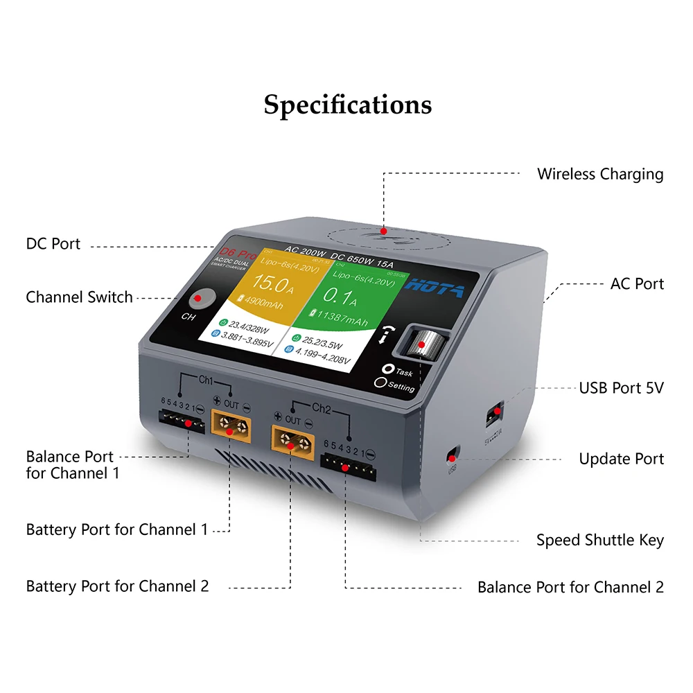 D6 Pro умное зарядное устройство AC200W DC650W 15A для Lipo NiMH батареи телефона беспроводной зарядки Радиоуправляемый Дрон CarParts