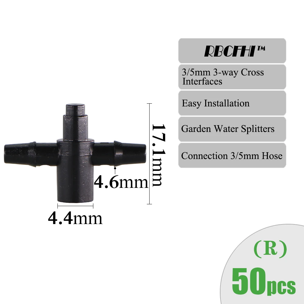 RBCFHI Garden Irrigation Connectors Barbed Single Double Tee Elbow Drip Arrow Cross Coupling Watering Fitting For 3/5 4/7mm Hose 